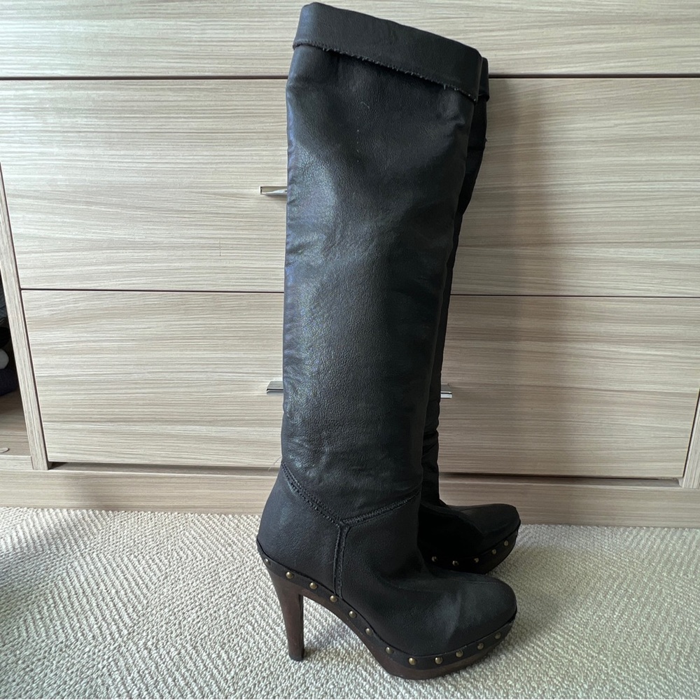 Stella McCartney grey stacked knee high studded boots